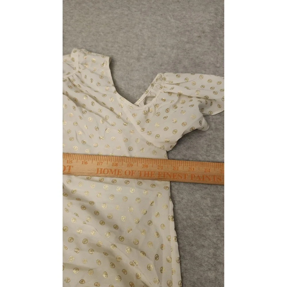 Michael Kors Shirt Womens Medium  Gold Logo Cold Shoulder Tie Neck Foil‎